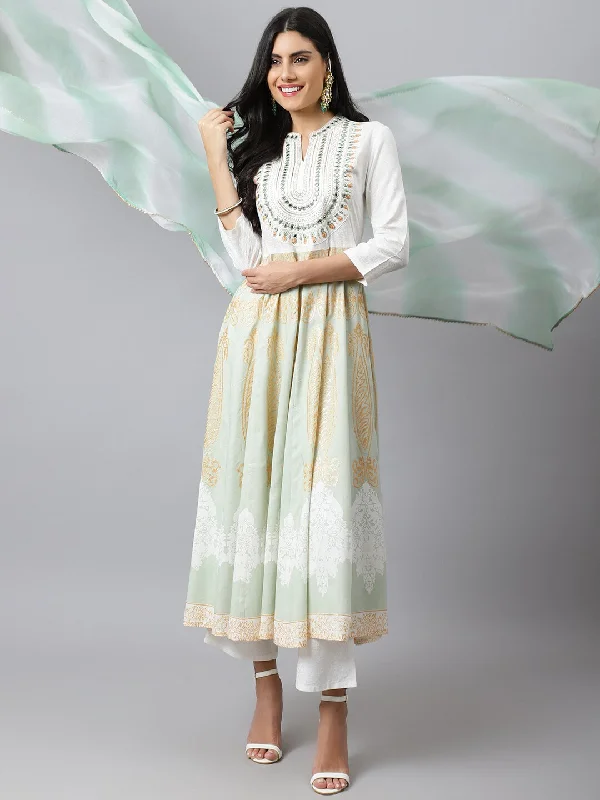 Khushal K Ethnic Motifs Printed Mirror Work Anarkali Kurta with Trousers & Dupatta